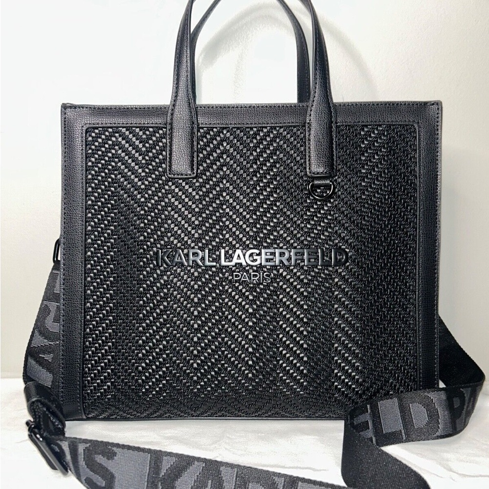 Karl Lagerfeld Paris Nouveau Medium Tote | Black Chevron | Zipper | Crossbody